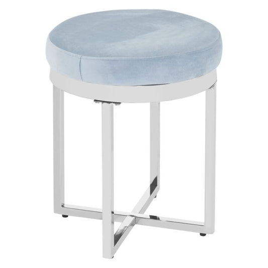 Anaco Round Velvet Upholstered Stool In Grey With Silver Metal Frame