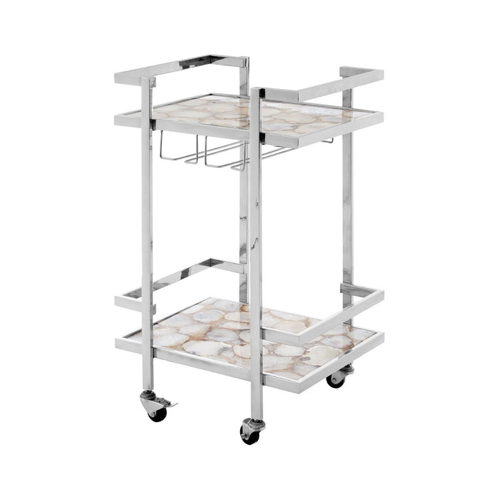 Vita Agate Top Drinks Trolley With Silver Metal Frame