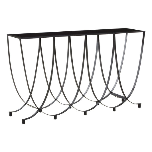 Trento Glass Top Metal Console Table In Black