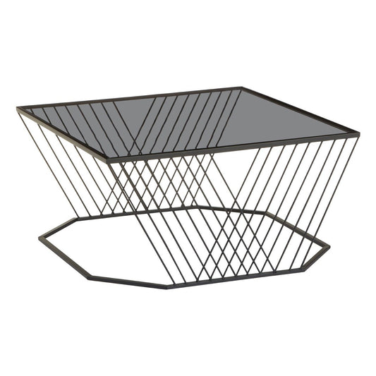 Trento Rectangular Black Glass Top Coffee Table With Metal Base
