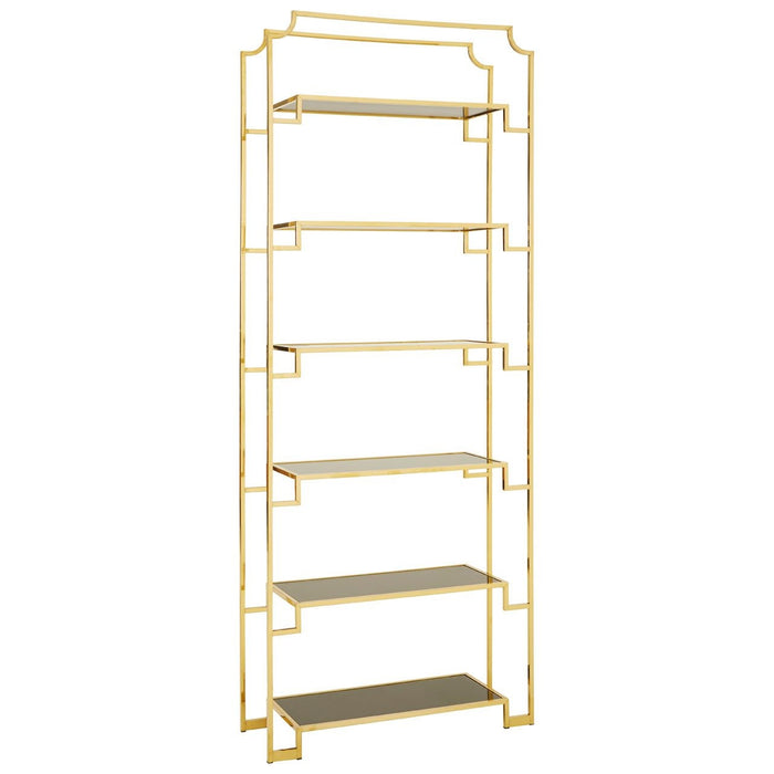 Horizon Black Glass Shelves Bookcase In Gold Stainless Steel Frame