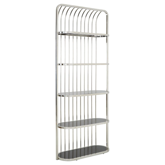 Horizon Black Glass Shelves Cage Design Bookcase In Silver