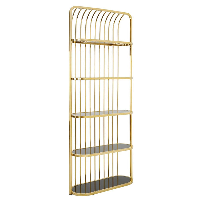 Horizon Black Glass Shelves Cage Design Bookcase In Gold