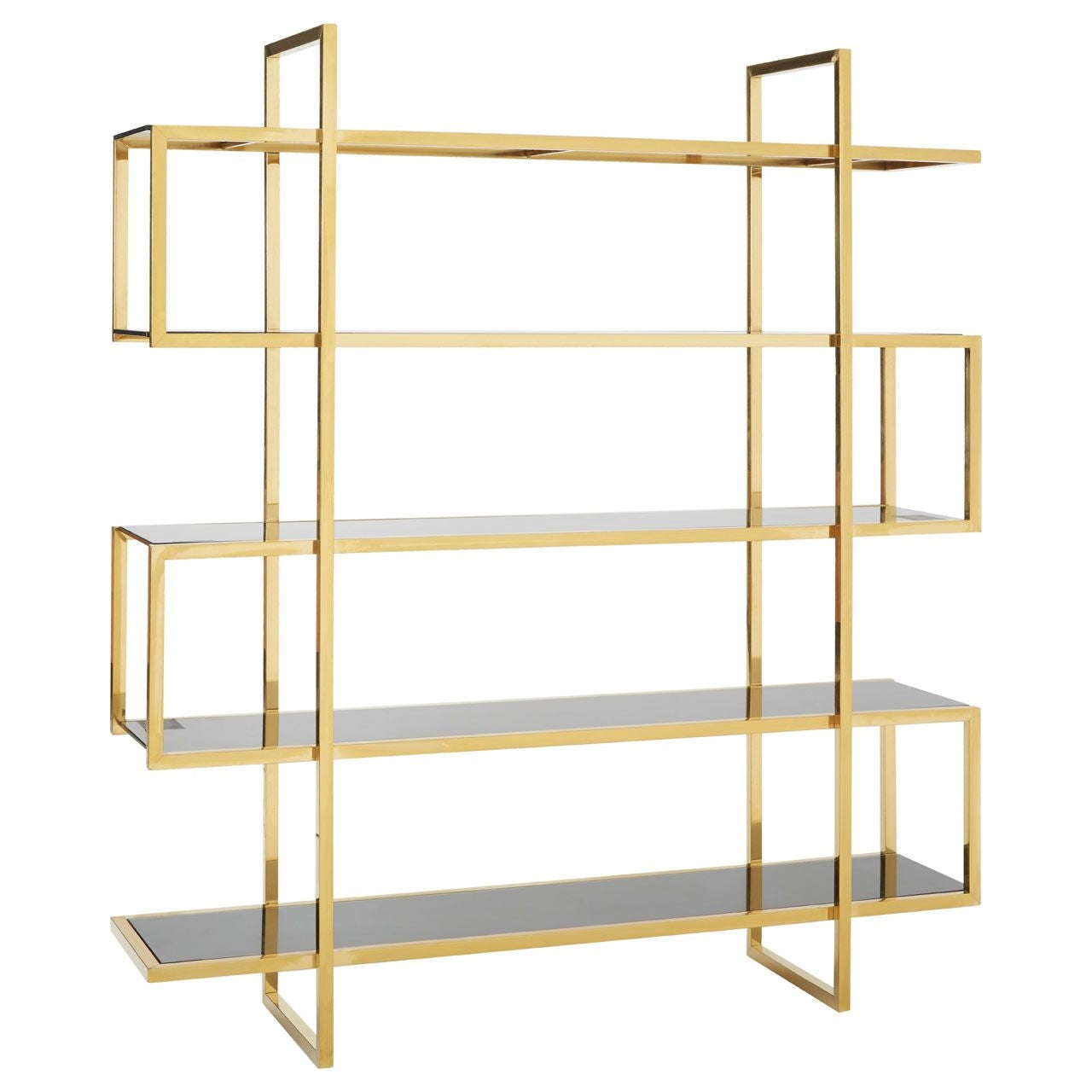 Horizon Black Glass Shelves Maze Design Bookshelf In Gold