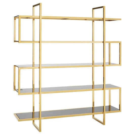 Horizon Black Glass Shelves Maze Design Bookshelf In Gold