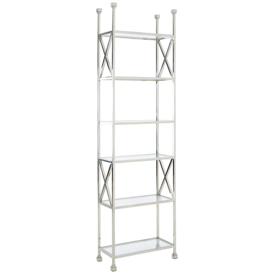 Horizon Black Glass Shelves Cross Design Bookcase In Silver