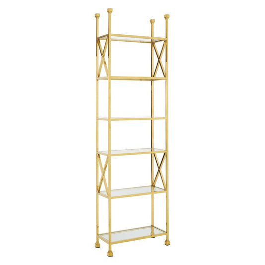 Horizon Black Glass Shelves Cross Design Bookcase In Gold