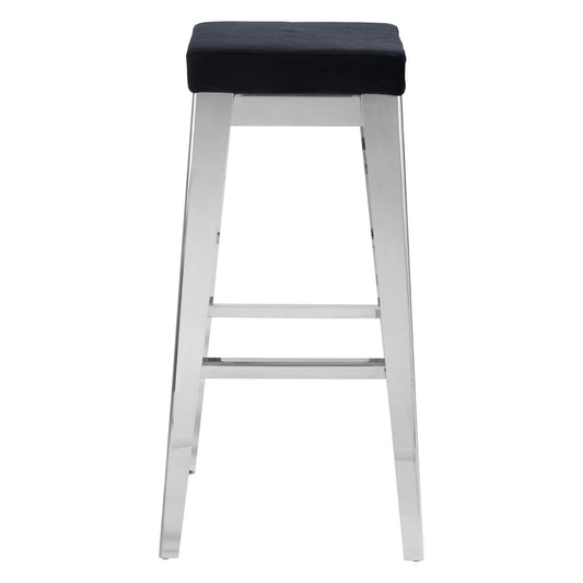 Horizon Velvet Bar Stool in Black With Silver Stainless Steel Legs