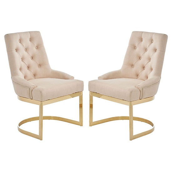 Amberley Natural Linen Fabric Dining Chairs With Gold Frame In Pair