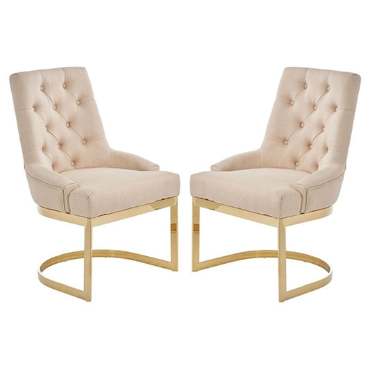 Amberley Natural Linen Fabric Dining Chairs With Gold Frame In Pair