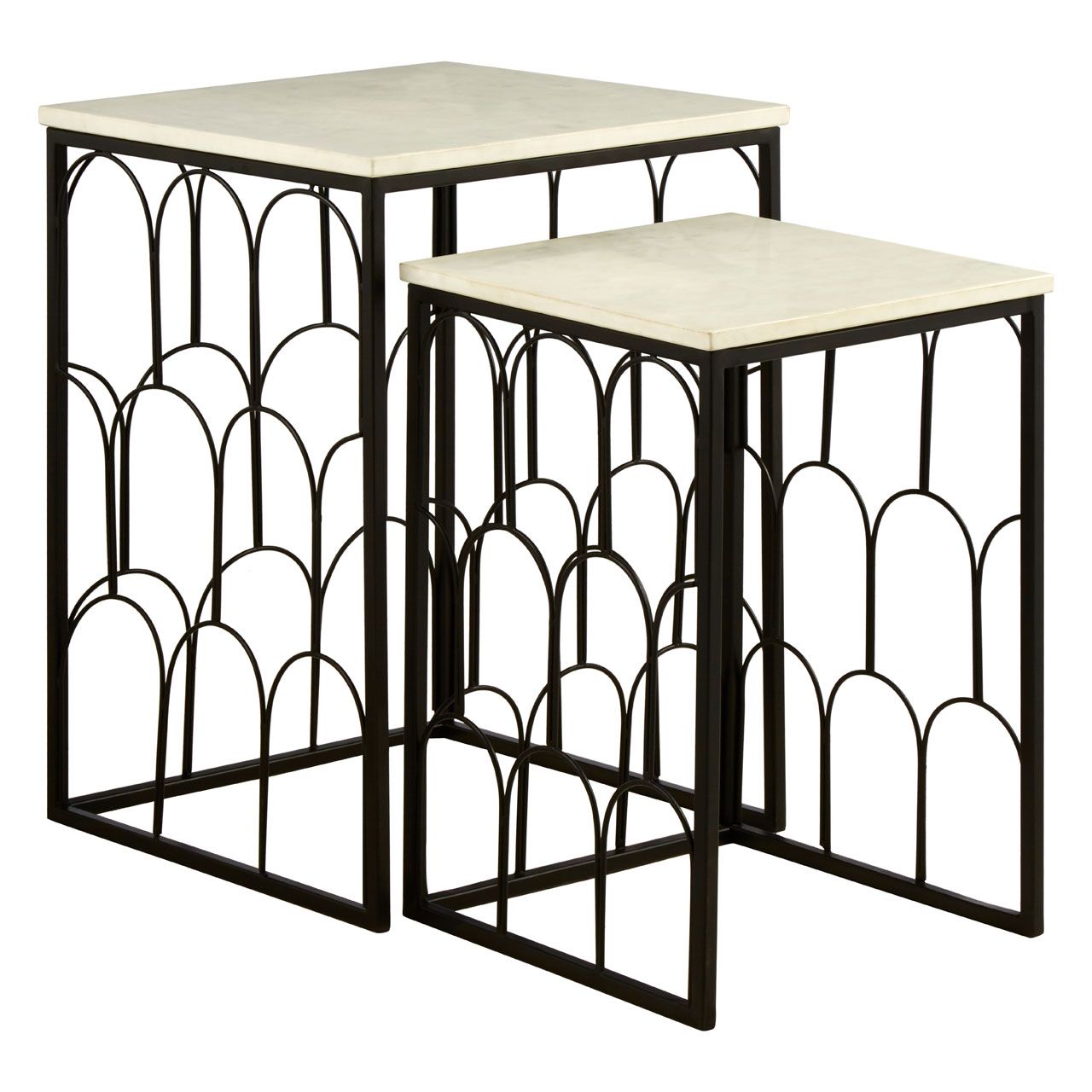 Templar White Marble Nest Of Tables With Black Metal Base