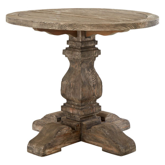 Lovina Pillar Round Wooden Dining Table In Rustic Teak