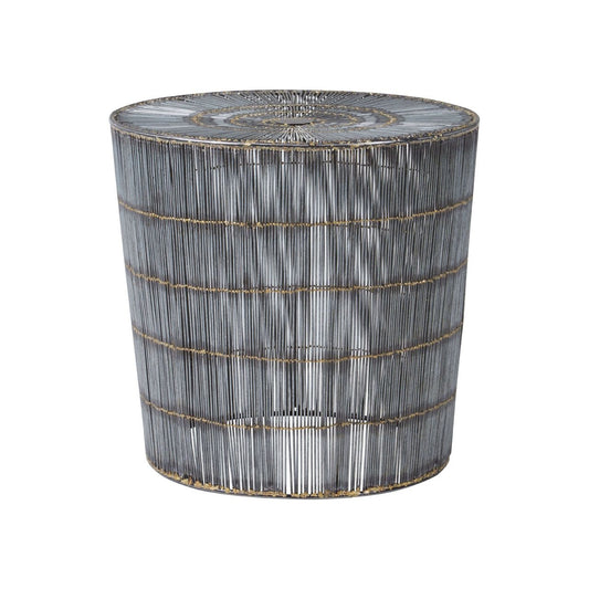 Mahomet Wooden Side Table In Natural Metal Wire Frame