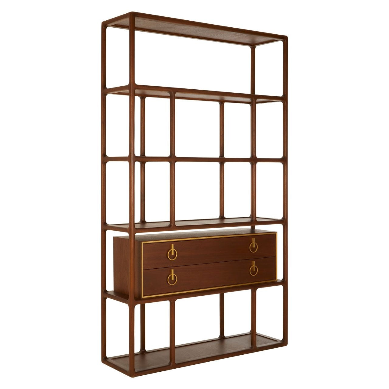 Lino Wooden Bookcase In Rich Walnut With 2 Large Drawers