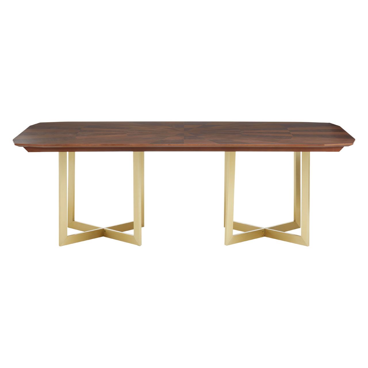 Villi Wooden Dining Table In Walnut With Gold Metal Legs