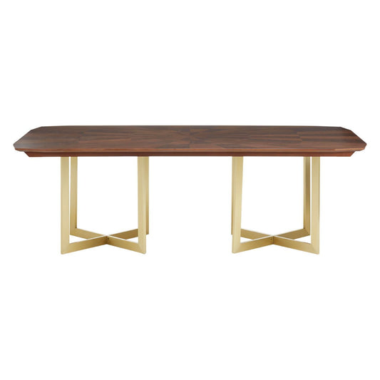Villi Wooden Dining Table In Walnut With Gold Metal Legs