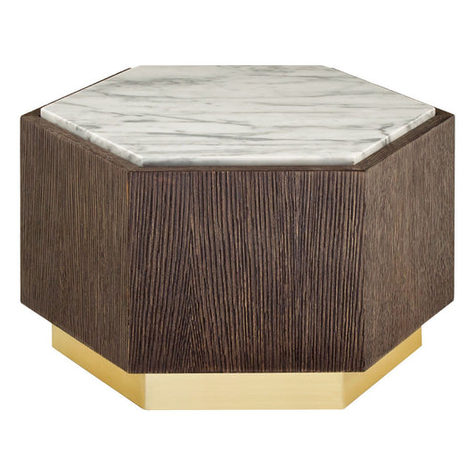 Villi Small Marble Top Side Table In Brown With Gold Metal Base