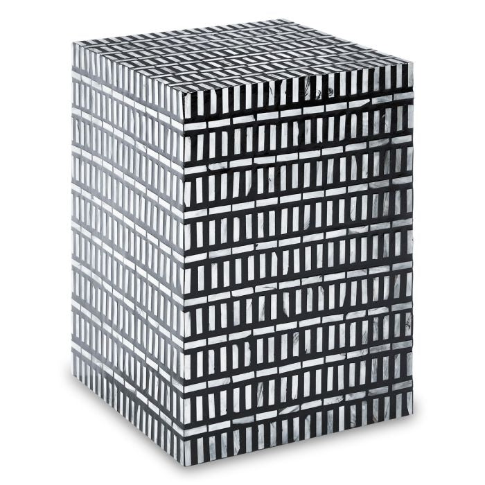 Benito Square Wooden Side Table In Black And White Tones