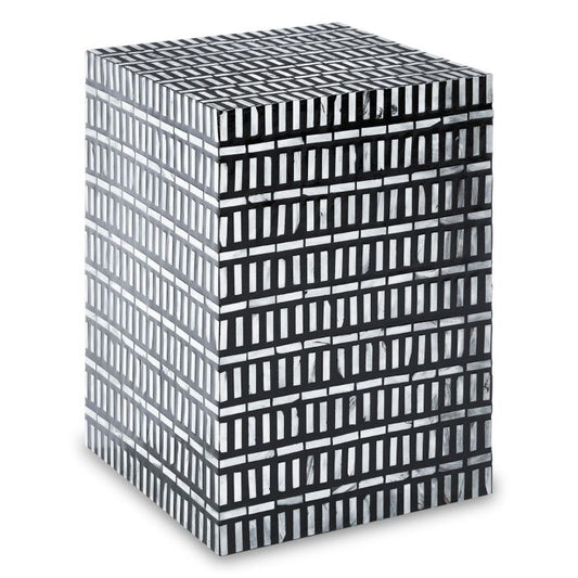 Benito Square Wooden Side Table In Black And White Tones