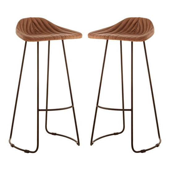 Bodmin Light Brown Faux Leather Bar Stools In Pair