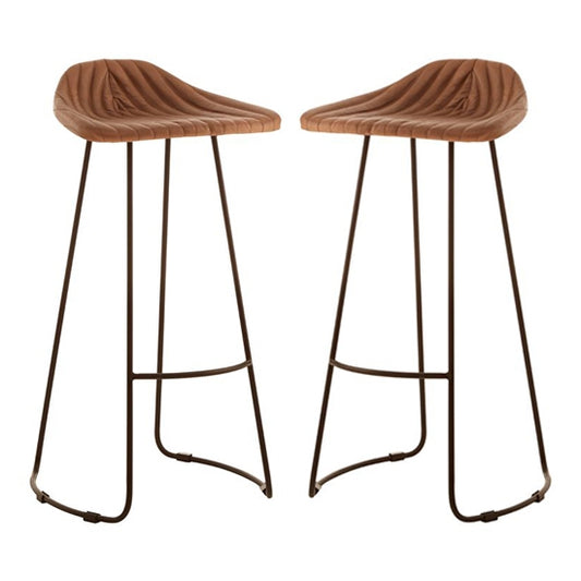 Bodmin Light Brown Faux Leather Bar Stools In Pair
