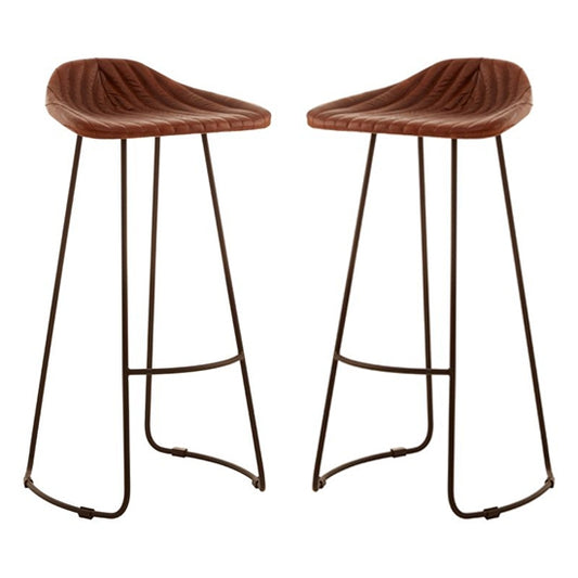 Bodmin Tan Faux Leather Bar Stools In Pair