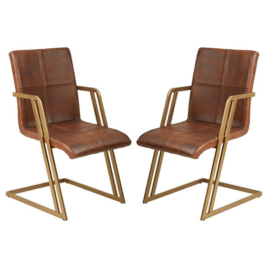 Bodmin Tan Faux Leather Dining Chairs With Angular Iron Legs In Pair