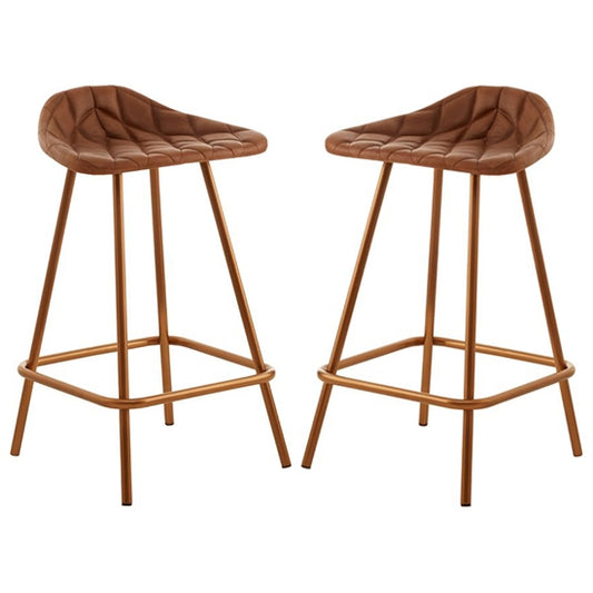 Bodmin Brown Faux Leather Bar Stools With Brass Legs In Pair
