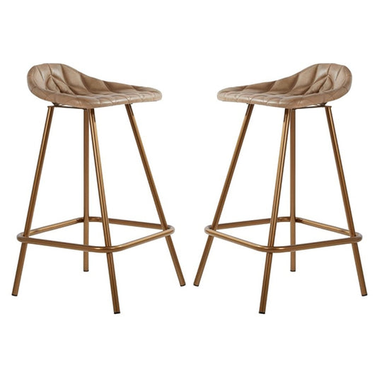 Bodmin Grey Faux Leather Bar Stools With Brass Legs In Pair