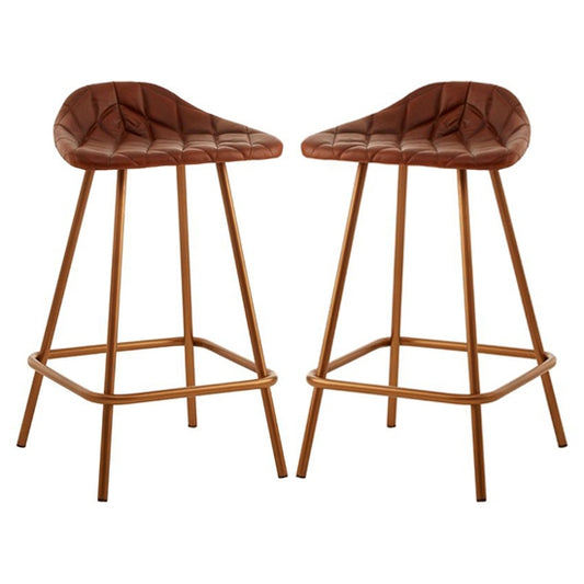 Bodmin Tan Faux Leather Bar Stools With Brass Legs In Pair