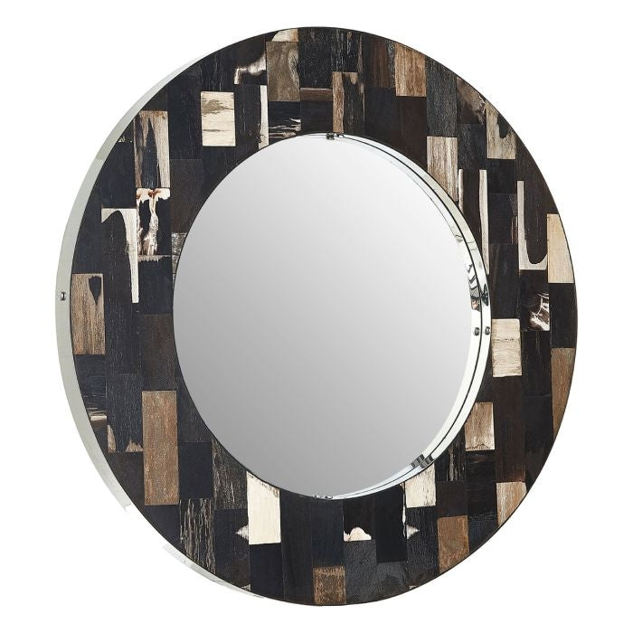 Ripley Round Wall Mirror In Dark Mosaic Effect Frame