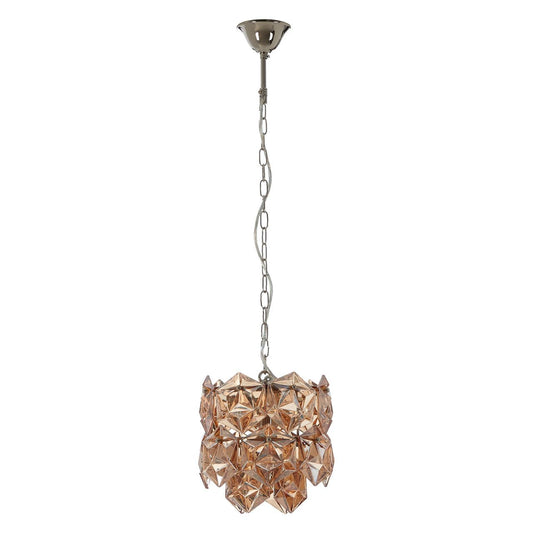 Rydello Small Amber Glass Chandelier Ceiling Light In Nickel