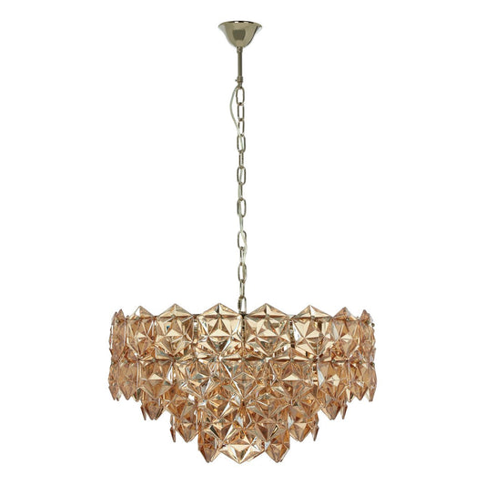 Rydello Large Amber Glass Chandelier Ceiling Light In Nickel
