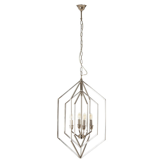 Venice Hexagonal 4 Lights Chandelier Ceiling Light In Nickel