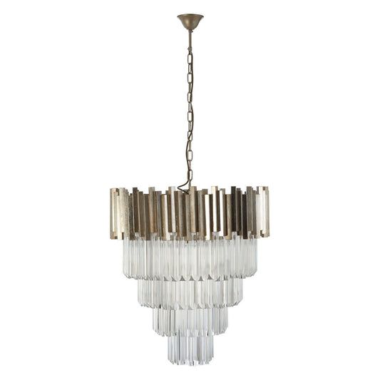 Lustra Large Clear Glass Chandelier Ceiling Light In Silver