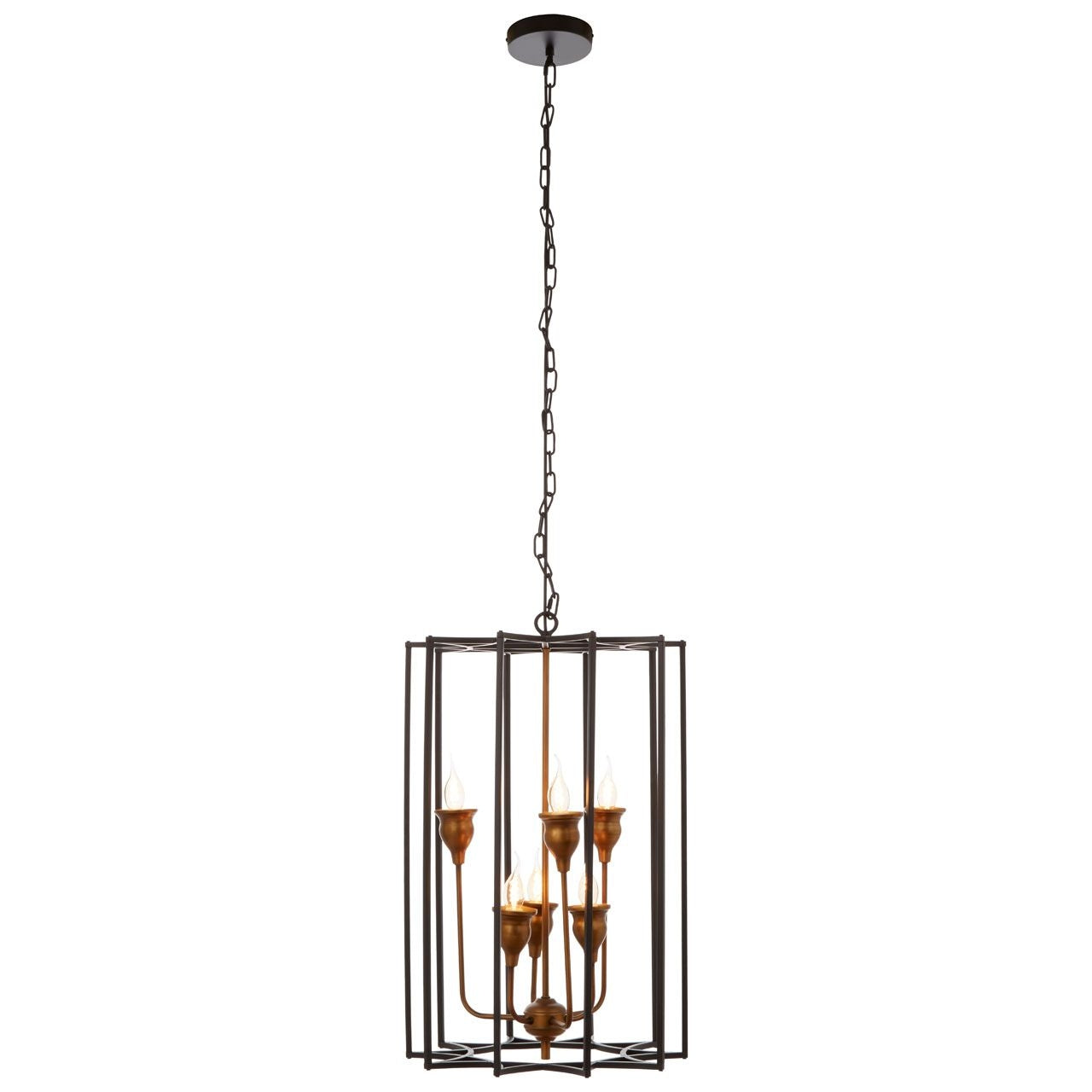 Allas 6 Glass Shades Ceiling Pendant Light In Matt Black And Bronze