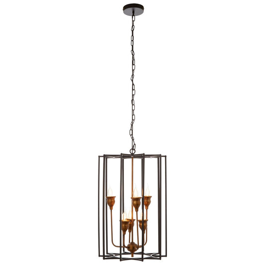 Allas 6 Glass Shades Ceiling Pendant Light In Matt Black And Bronze