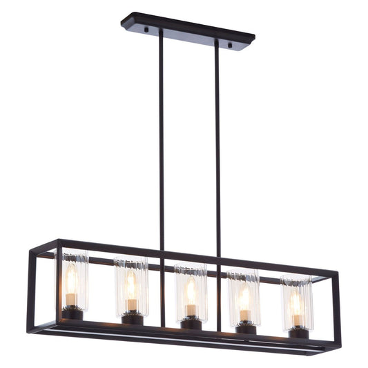 Akiko 5 Brown Glass Shades Ceiling Pendant Light In Black