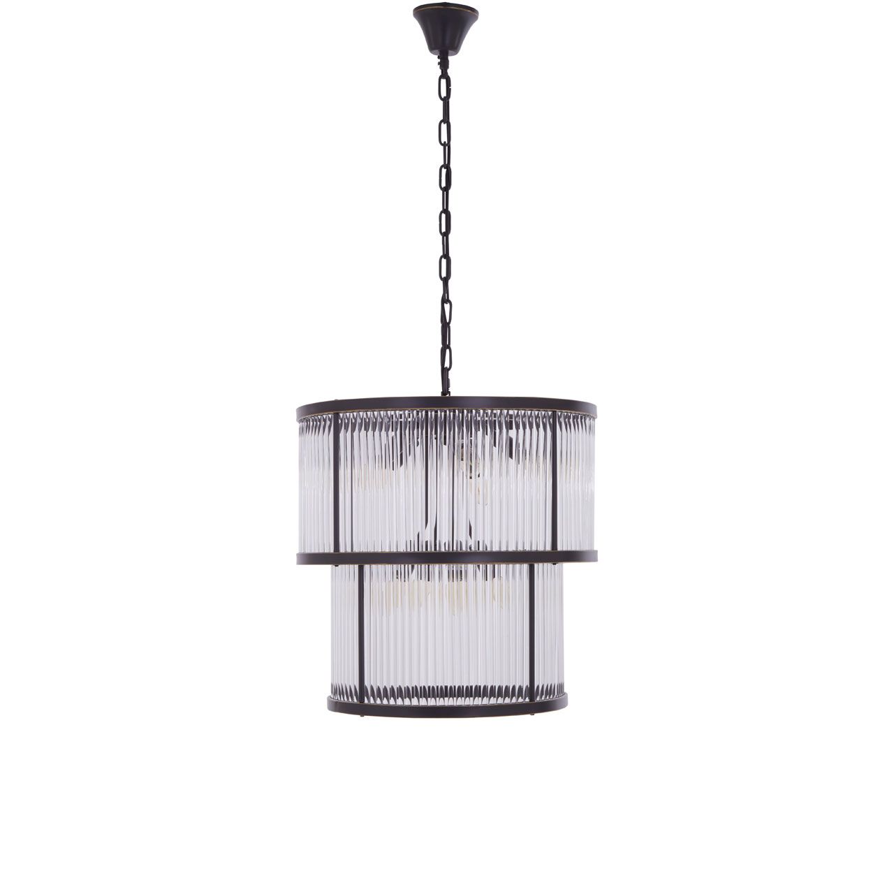 Salasco Ribbed Pattern 2 Tier Chandelier Ceiling Light In Antique Black