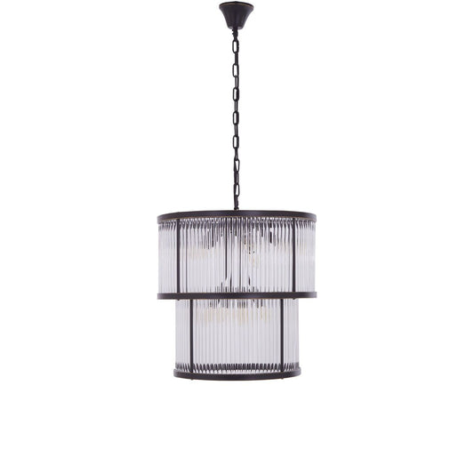 Salasco Ribbed Pattern 2 Tier Chandelier Ceiling Light In Antique Black