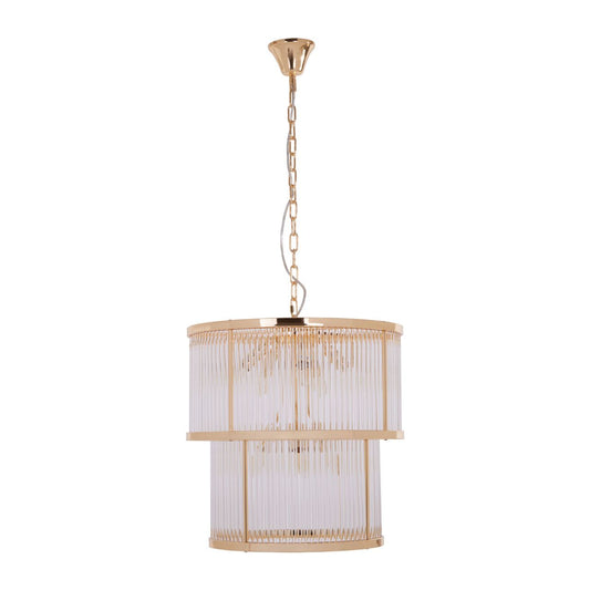 Salasco Ribbed Pattern 2 Tier Chandelier Ceiling Light In Gold