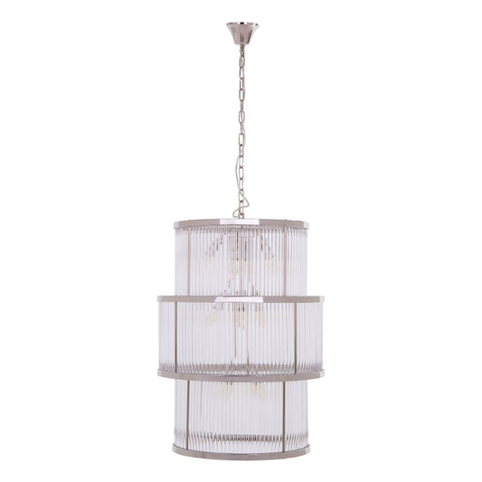 Salasco Large 3 Glass Tier Chandelier Ceiling Light In Nickel