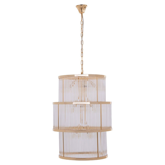 Salasco Large 3 Glass Tier Chandelier Ceiling Light In Gold