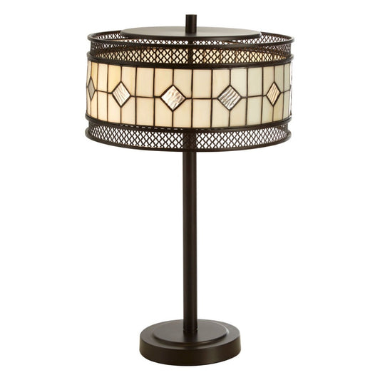 Waldorf Diamond Glass Shade Table Lamp In Bronze With Metal Base