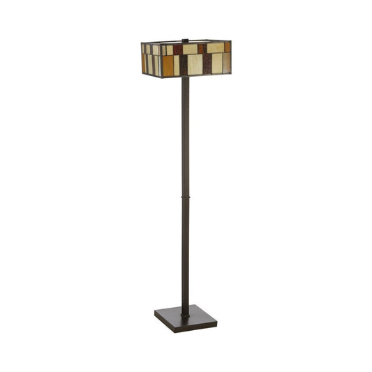 Waldorf Square Glass Shade Floor Lamp In Bronze With Metal Base