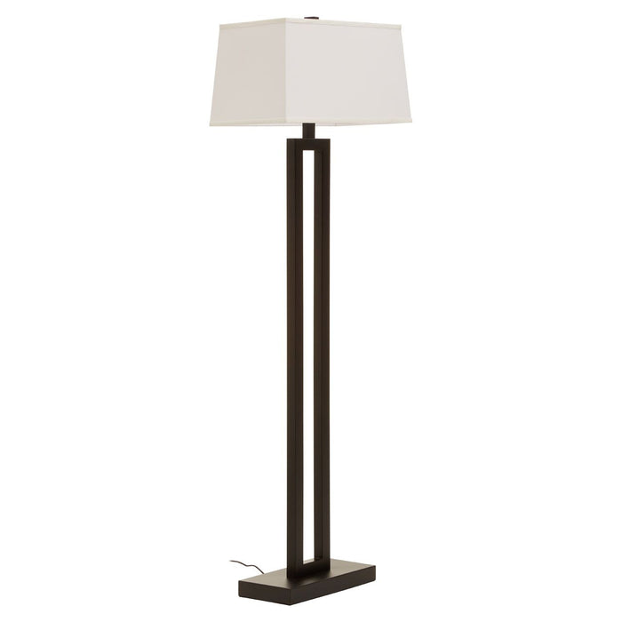 Leora White Fabric Shade Floor Lamp In Black Metal Cut-out Stand