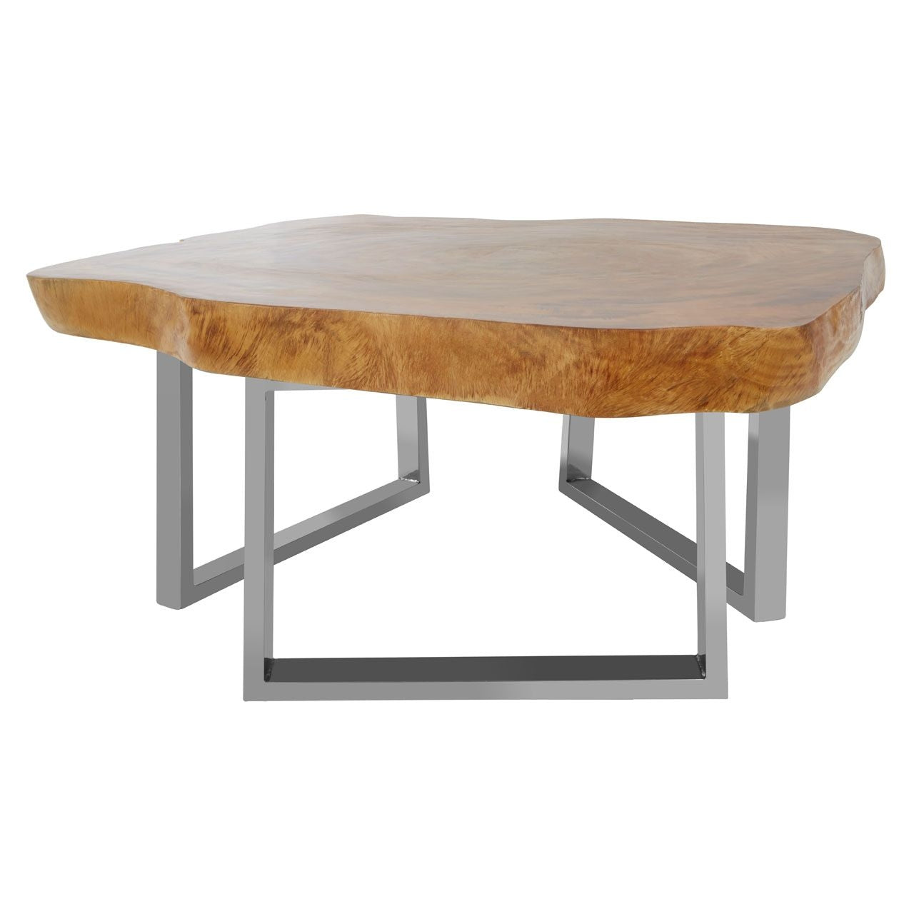 Surak Teak Wood Coffee Table With Stainless Steel Legs