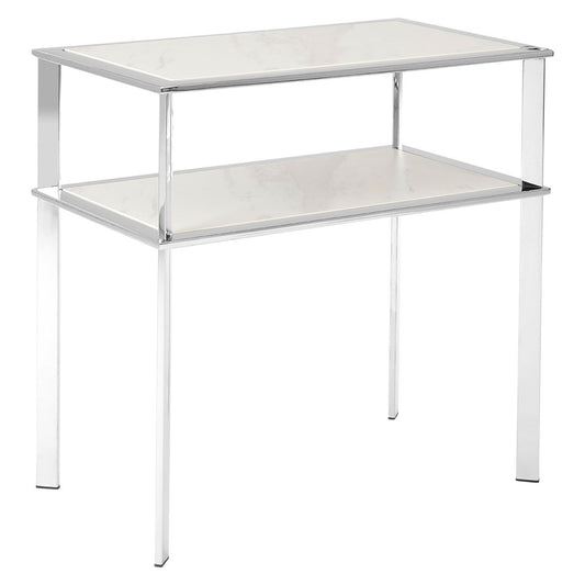 Piermount Porcelain End Table In White With Silver Stainless Steel Frame
