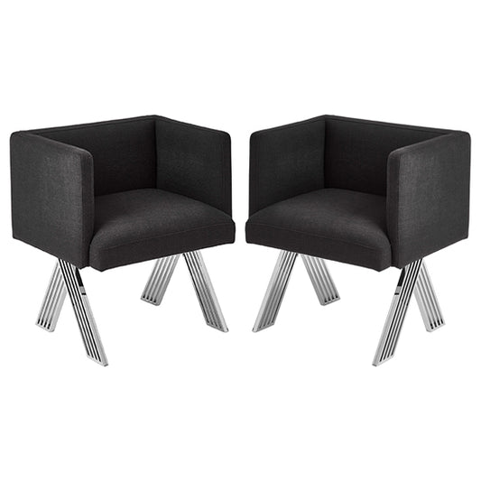 Piermount Black Fabric Dining Chair With Silver Metal Legs In Pair