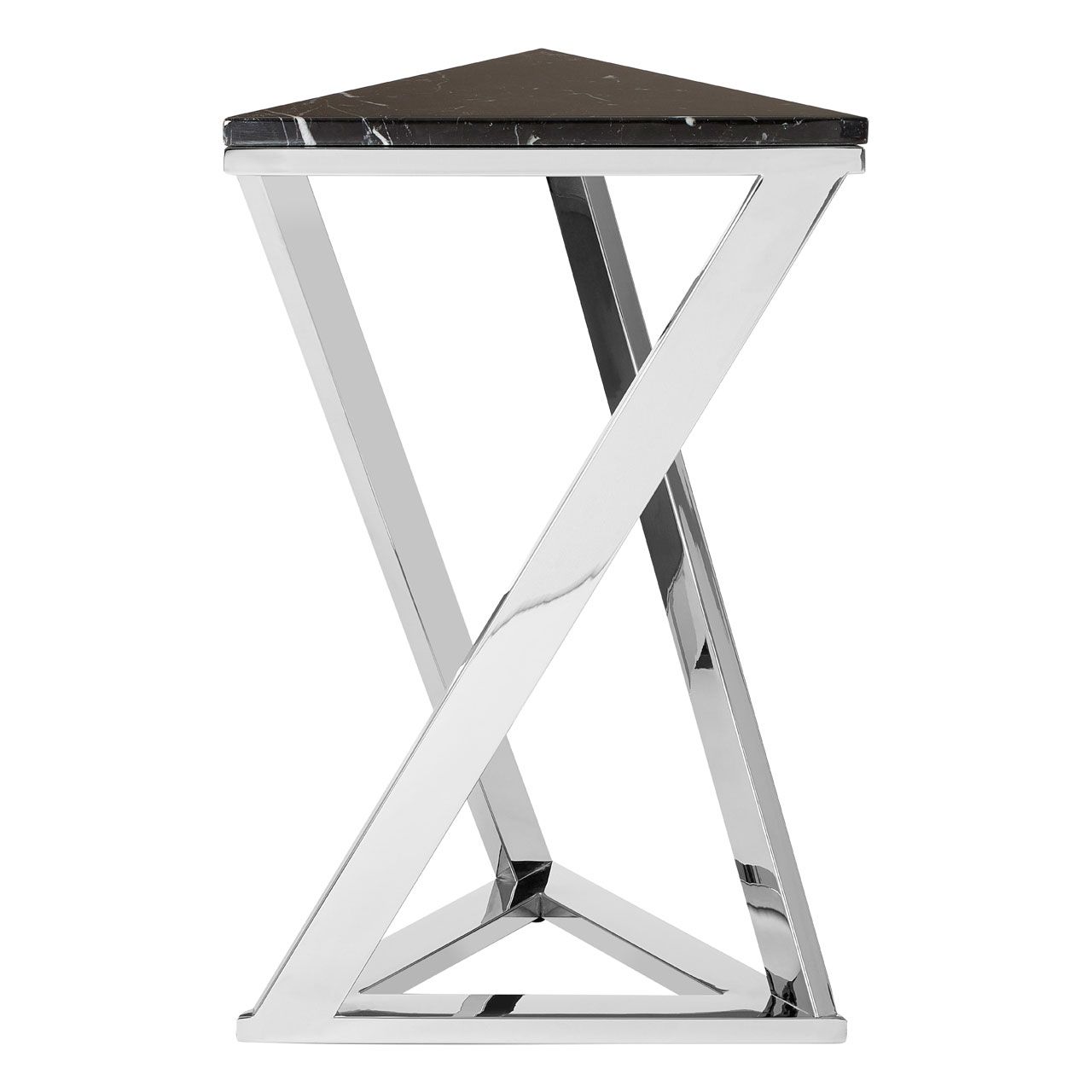 Piermount Triangular Black Marble End Table With Silver Base